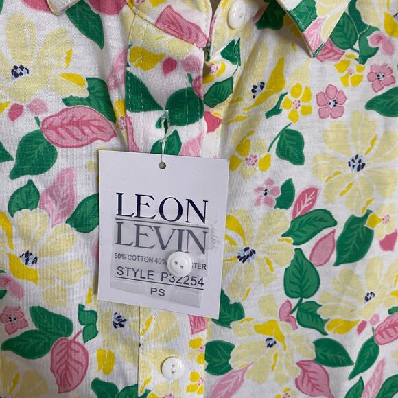 VTG NWT Leon Levine yellow and pink floral 1/4 sleeve collar top PS - Picture 6 of 7